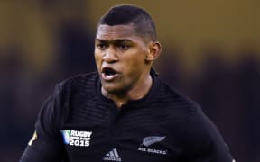 Waisake Naholo scores an early try during the All Blacks v Georgia Rugby World Cup match.