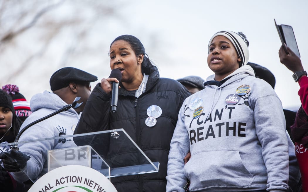 Esaw Garner, wife of Eric Garner, speaks during a national protest march.
