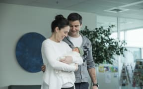 Prime Minister Jacinda Ardern, partner Clarke Gayford and baby Neve Te Aroha Ardern Gayford.