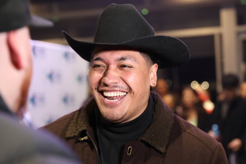 Pacific musician pictures on the red carpet of the 2023 Pacific Music Awards in Manukau