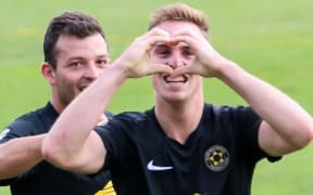 Ben Harris celebrates a goal against Suva.