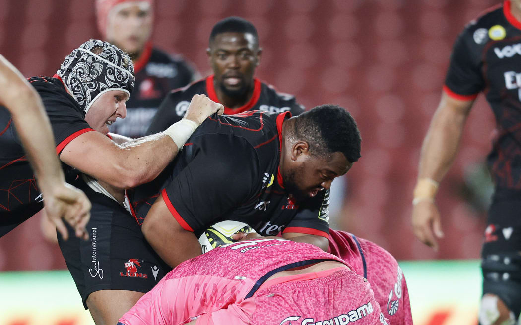 Lions' prop Asenathi Ntlabakanye during the European Challenge Cup game. 2022.