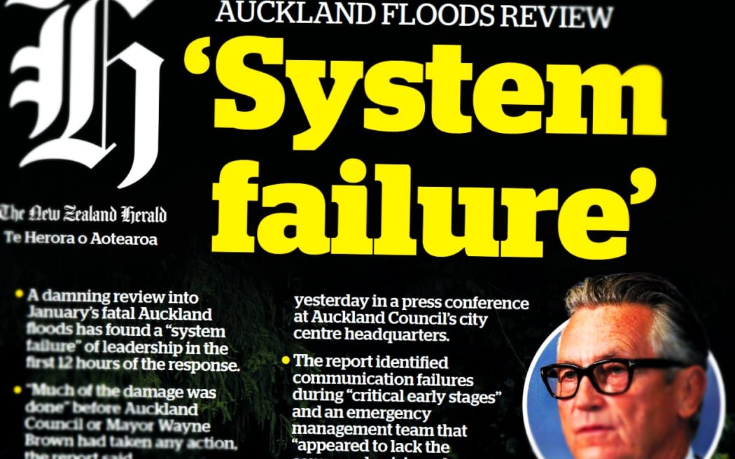 The New Zealand Herald's blunt front page take on the review of the Auckland flood response.