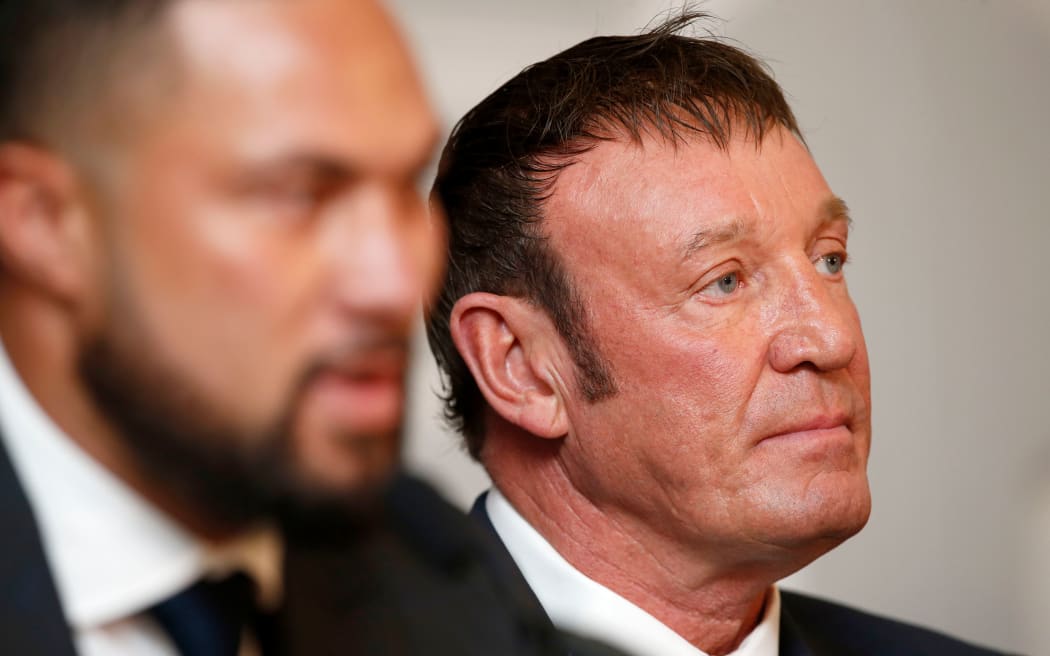 Kevin Barry listens during the press conference to announce his fighter Joseph Parker's bout with Anthony Joshua.