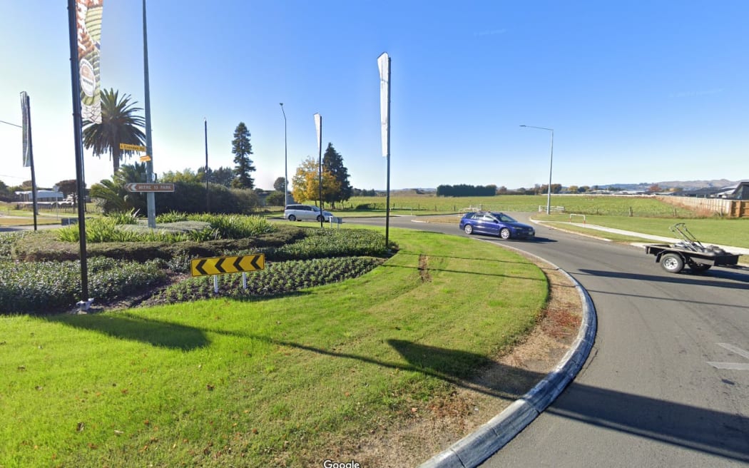 The roundabout in Hastings at the intersection of two busy arterial roads - Pakowhai and Evenden - which has an odd dead-end exit.