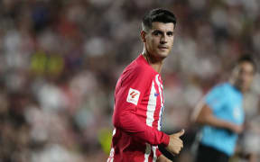 Alvaro Morata centre-forward of Atletico de Madrid and Spain during the LaLiga EA Sports match between Rayo Vallecano and Atletico Madrid at Estadio de Vallecas on August 28, 2023 in Madrid, Spain. (Photo by Jose Breton/Pics Action/NurPhoto) (Photo by Jose Breton / NurPhoto / NurPhoto via AFP)