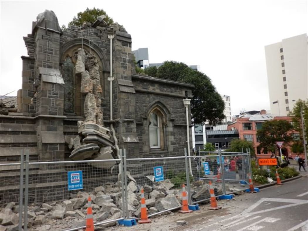 The remains of a toppled building in central Christchurch.