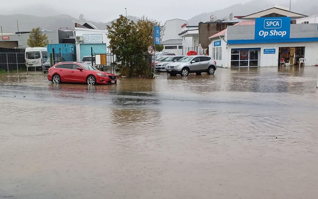 Flooding in Vanguard Street, Nelson, Monday 26 May 2025.