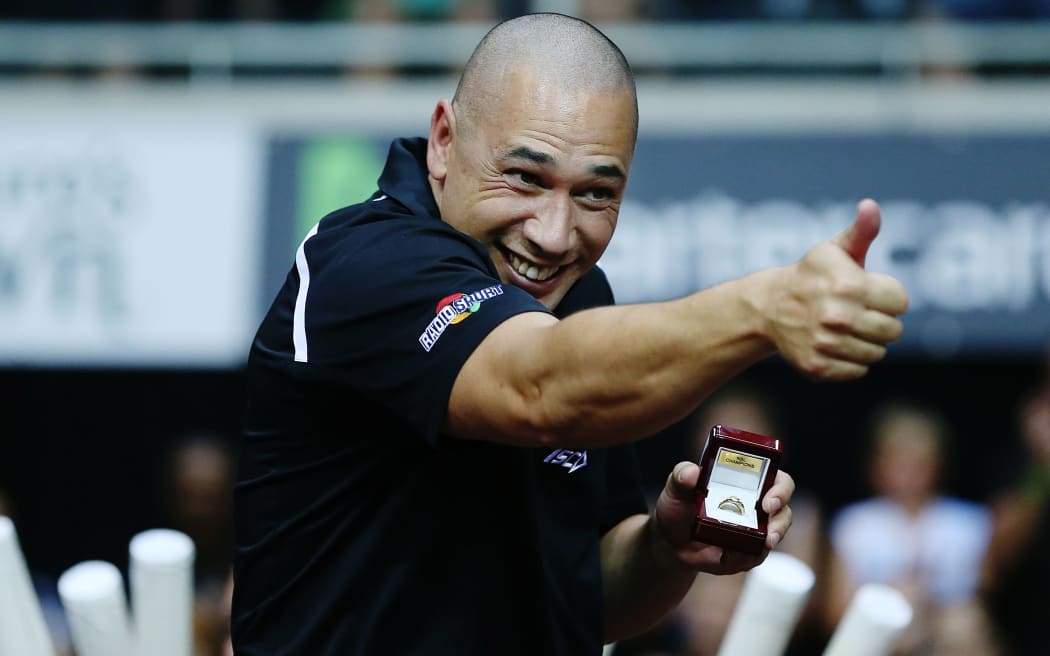 Assistant coach Paul Henare of the Breakers celebrates after their 2014/15 ANBL Finals Win.