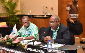 Outgoing MSG director-general Amena Yauvoli, right.