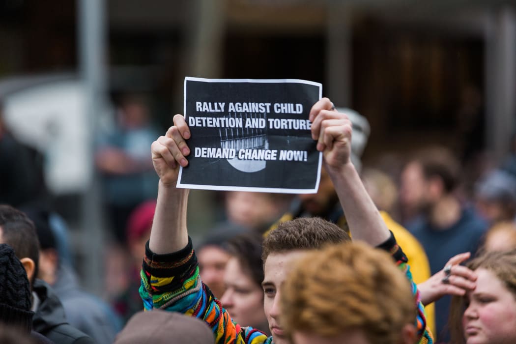 Protesters calling for fair treatment of Indigenous children in Melbourne in 2016.