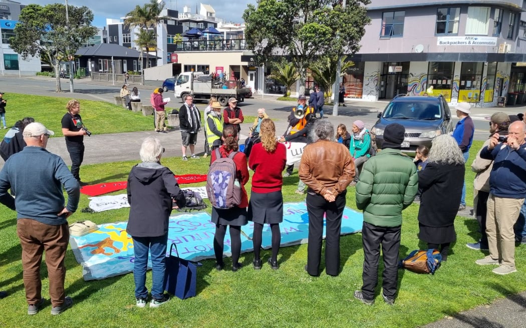 School Strike 4 Climate protesters at Puke Ariki Landing in New Plymouth on 27 September 2024, although RNZ's reporter said there were few school aged people present.

climate protest at NP's Puke Ariki Landing ... very few school age folk here