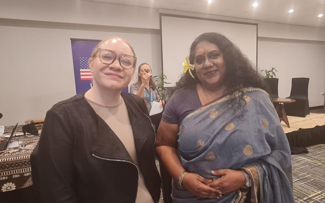 (L-R) Laisa Bulatale and Nalini Singh of the Fiji Women’s Rights Movement (FWRM)