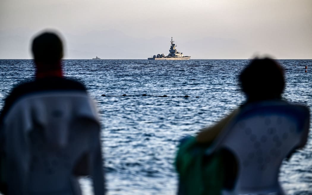 An Israeli navy missile boat patrols in the Red Sea off the coast of Israel's southern port city of Eliat on December 26, 2023. (Photo by Alberto PIZZOLI / AFP)