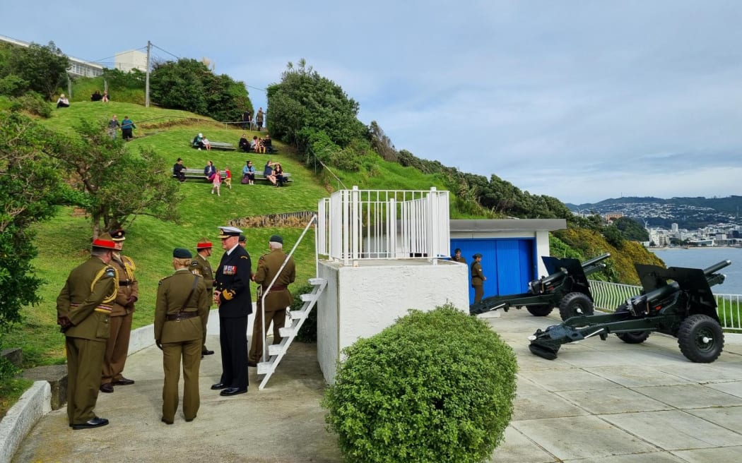 NZDF staff prepare for the 21-gun salute to mark the coronation of King Charles III, at Wellington's Point Jerningham.