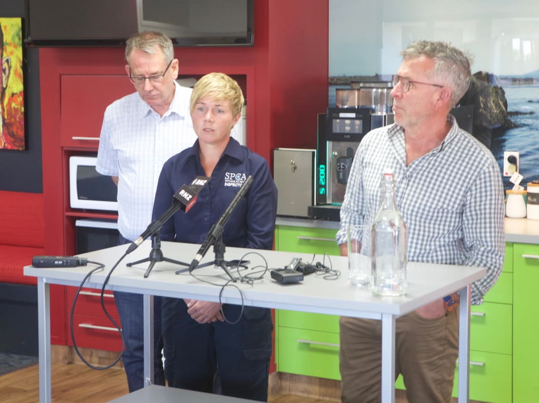 SPCA senior inspector Liisa Jones speaks to media.