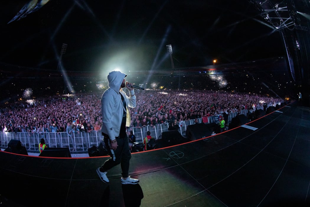 Eminem's Wellington concert last night drew a record crowd of more than 46,000 to Westpac Stadium.