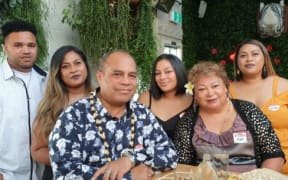 Aupito William Sio, his wife Jean and his son in-law and three of his 10 children.