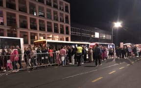 P!nk concert fans wait to depart the Auckland Eden Park venue in buses on 10 March, 2024.