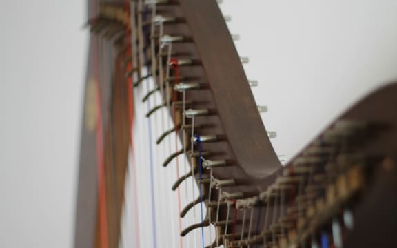 Detail of a lever harp