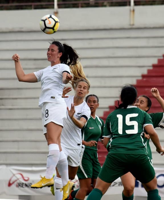 Emma Rolston (8) scored twice for the Football Ferns.