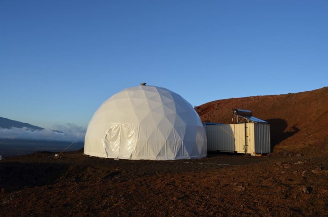 The team has almost no privacy, living in this small domed structure for a year.