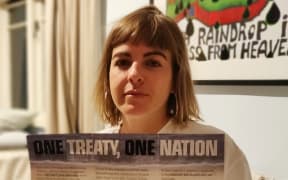 Sophie Barclay with the pamphlet.