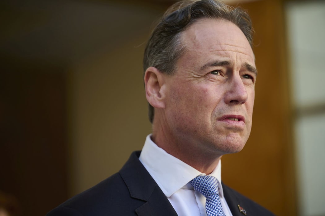 CANBERRA, AUSTRALIA - AUGUST 20: Health Minister Greg Hunt speaks during a press conference on August 20, 2021 in Canberra, Australia.