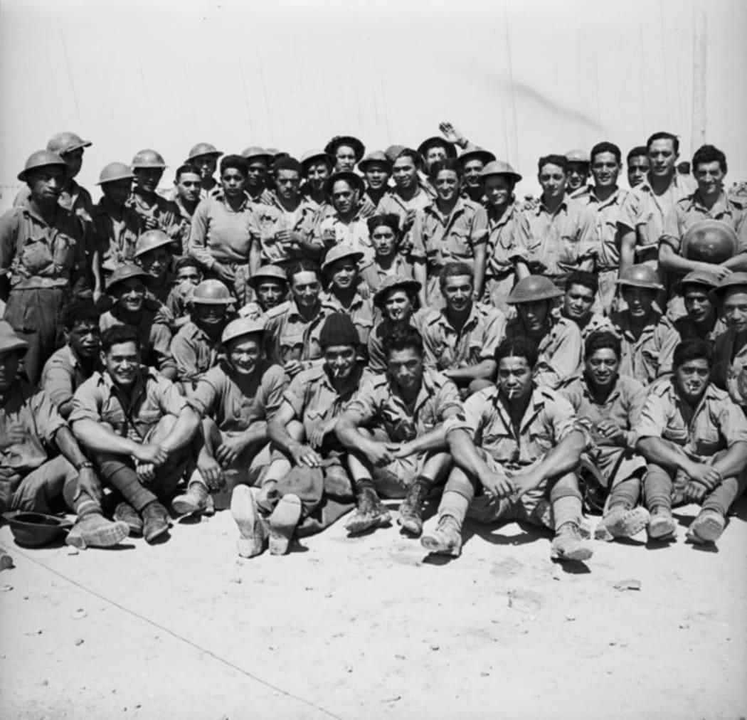The 28th Maori Battalion at a transit camp in Egypt on the morning after their evacuation from Crete, June 1941.