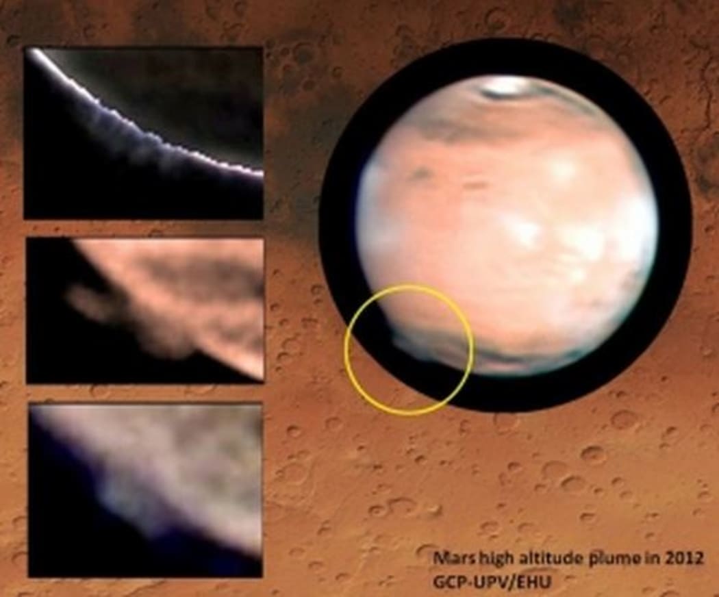 The strange plume was first spotted in March 2012 above Mars' southern hemisphere.