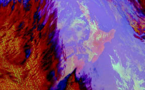 Fog and low cloud over the North Island 5 August shown in this night time enhanced satellite image.