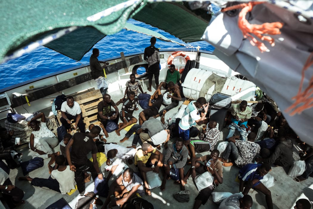 Migrants on the Aquarius on 11 September 2016, when 252 migrants from two rubber boats in distress were rescued. Most of the refugees are from Nigeria, Guinea-Conakry, Mali and Ghana. From February 2016 to October the same year, the team rescued more than 6000 people.