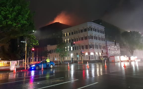 The fire burning early on Wednesday morning.