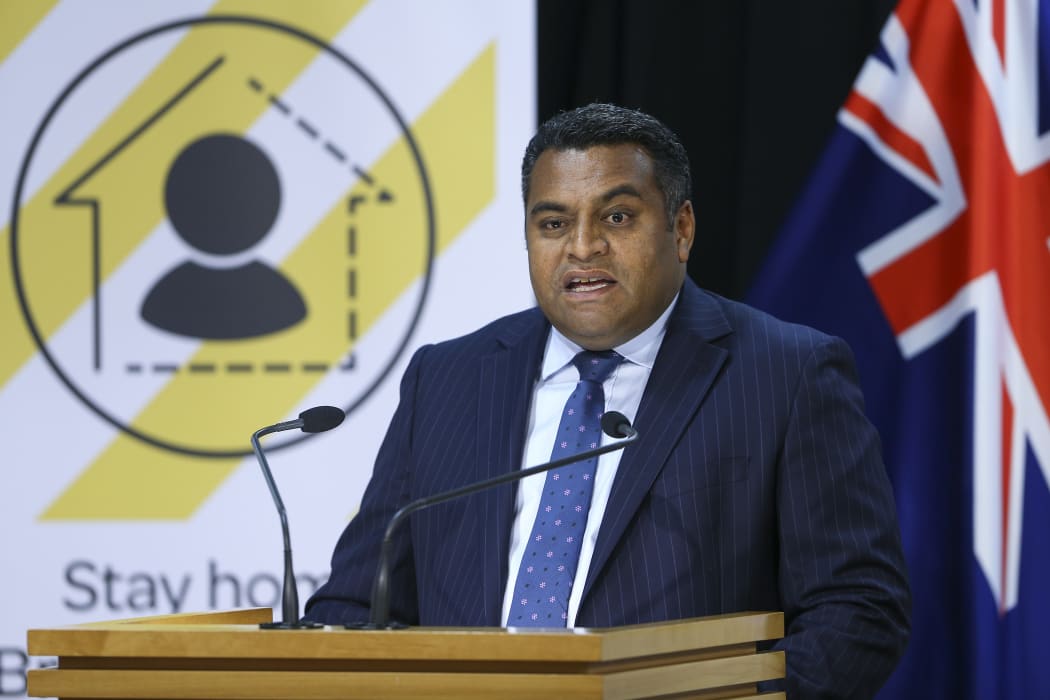 Minister for Broadcasting, Communications and Digital Media Kris Faafoi speaks during a media conference at Parliament on 23 April 2020.