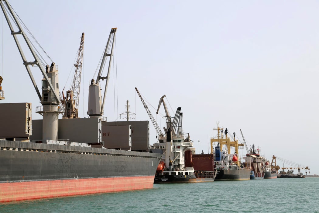 A general view of the Hodeida port in 2019, close to where the stricken oil tanker FSO Safer lies offshore Yemen.
