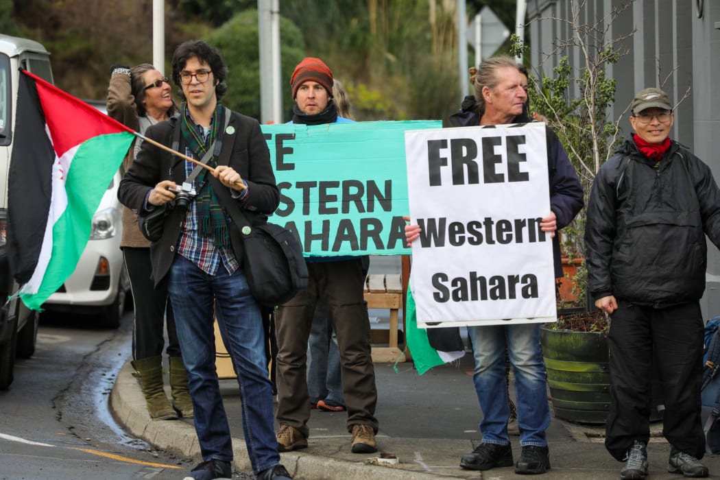 Protesters outside ship at Lyttelton Harbour