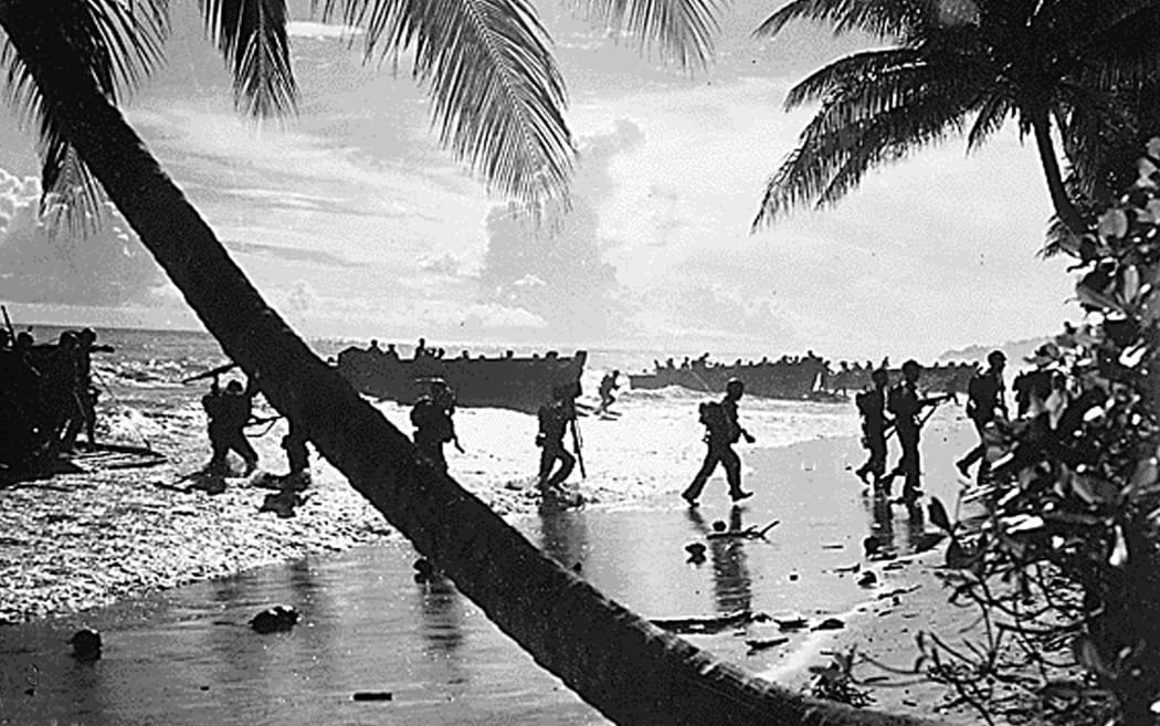 American troops land in Solomon Islands in World War II.