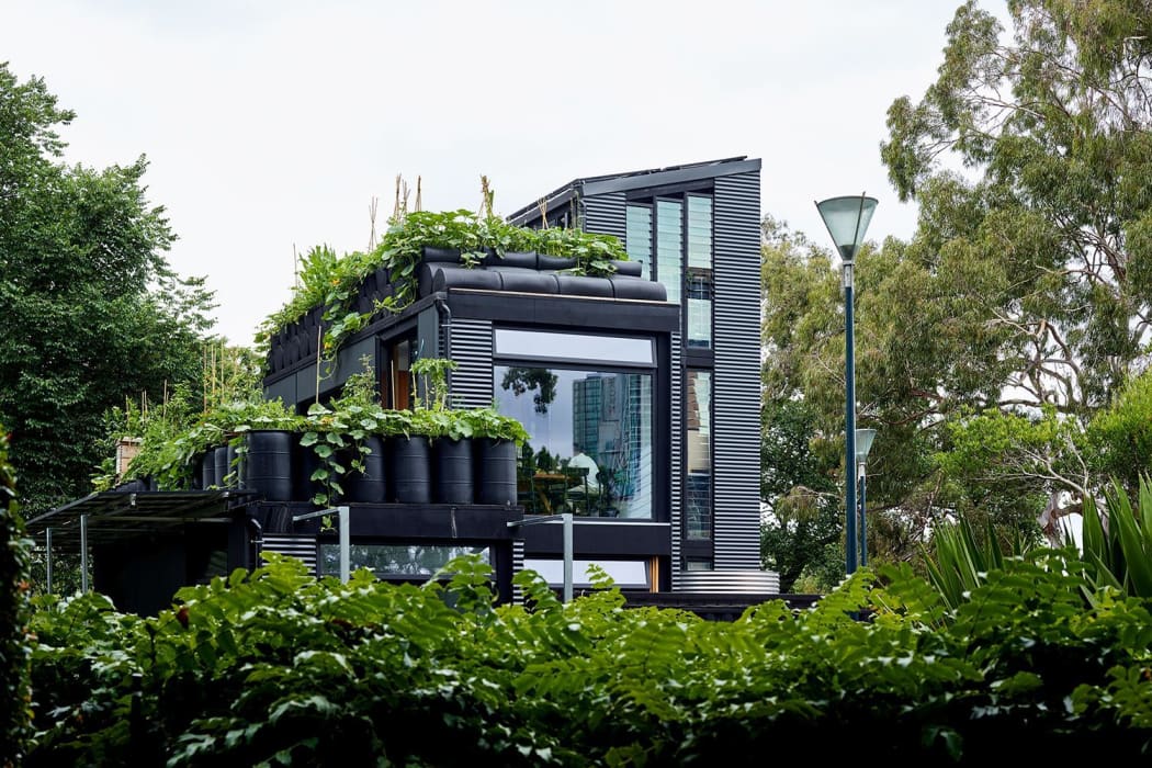 The zero-waste 'greenhouse' built by environmentalist and restauranteur Joost Bakker in Federal Square in Melbourne.