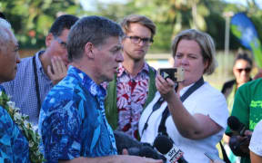 New Zealand prime minister Bill English speaks to media in the Cook Islands, June 2017.