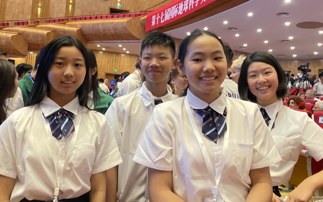 The New Zealand team at the 17th International Earth Science Olympiad in Beijing. From the left: Nancy Sun, William (Jinhong) Zou, Ella Yile Qiu and Rebecca (Yimo) Zhou.