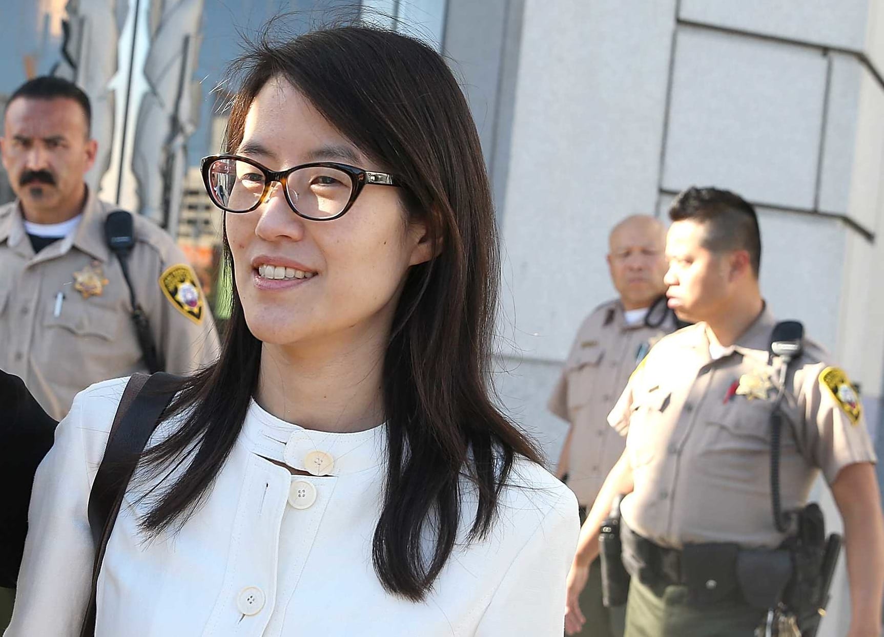 Ellen Pao (R) leaves the San Francisco Superior Court Civic Center Courthouse with her attorney Therese Lawless on March 27, 2015. A jury found no gender bias against her.