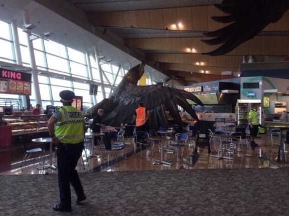 At Wellington Airport, a giant eagle sculpture came down.