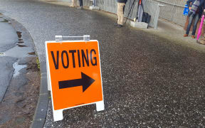 Voting sign, Mt Albert electorate, 12 September 2017. Polling booth.