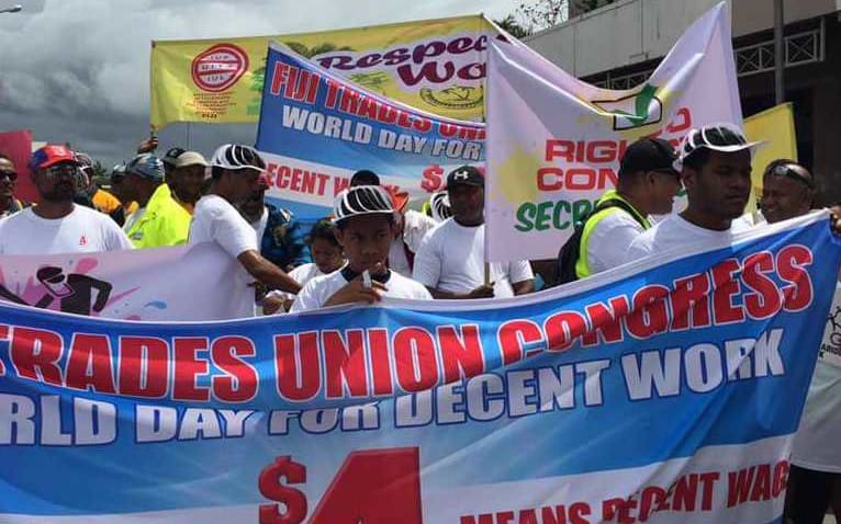 Workers marching for labour rights in Suva