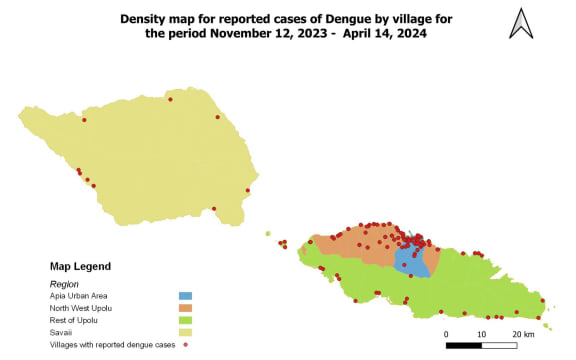 Reported cases of dengue fever in Samoa, November 12, 2023 to April 14, 2024.