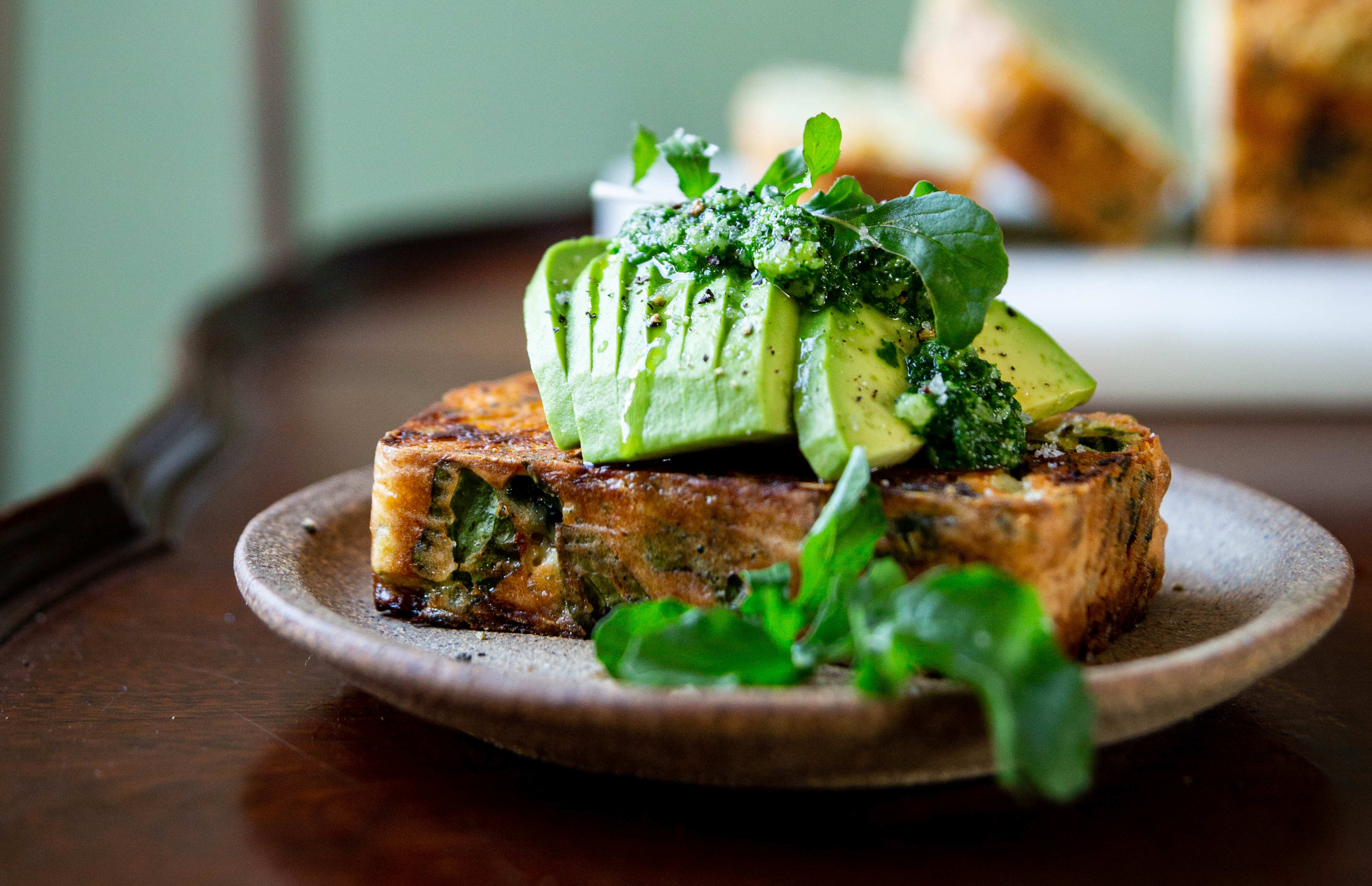 Cheesey herby cornbread with avocado