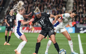 Hannah Wilkinson of New Zealand. New Zealand Football Ferns v Norway, Group Stage-Group A match of the 2023 FIFA Women’s World Cup at Eden Park, Auckland, New Zealand on Thursday 20 July 2023. Mandatory credit: Brett Phibbs / www.photosport.nz