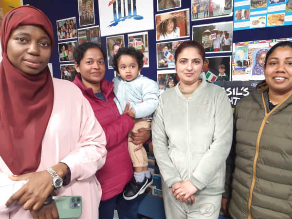 Mothers gather in the room next to the classroom. From left Medinah Fagbemi Parminder Kaur  Rathini Thayanithy and Dinusha Jayamali Jayaweera.