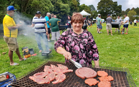 Veronica Turner, who wrote Why Follow the Pied Piper? and runs a charity to support South Africans in New Zealand, at a braai in south Auckland