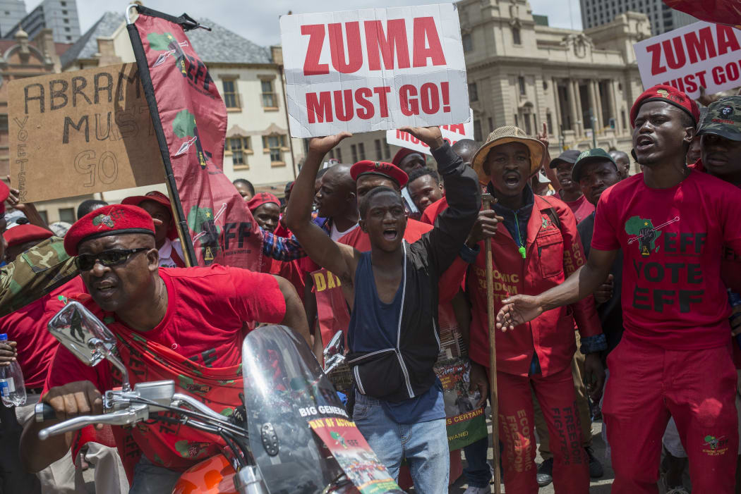 Supporters of the Economic Freedom Fighters (EFF) Party demanding the resignation of President Jacob Zuma at a protest in Pretoria.2 November 2016.